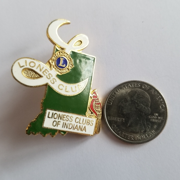 Vintage Lioness Club pin enamel brooch Gold tone metal Lions - Picture 6 of 8